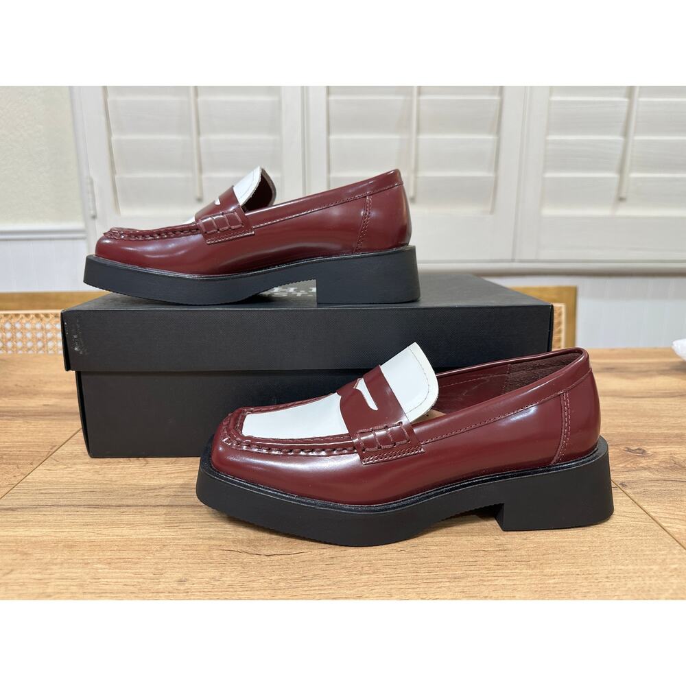 G.H.BASS & CO. Bowery Square Toe Penny Loafers Wine Combo Leather Size 5.5 NIB - Picture 4 of 15